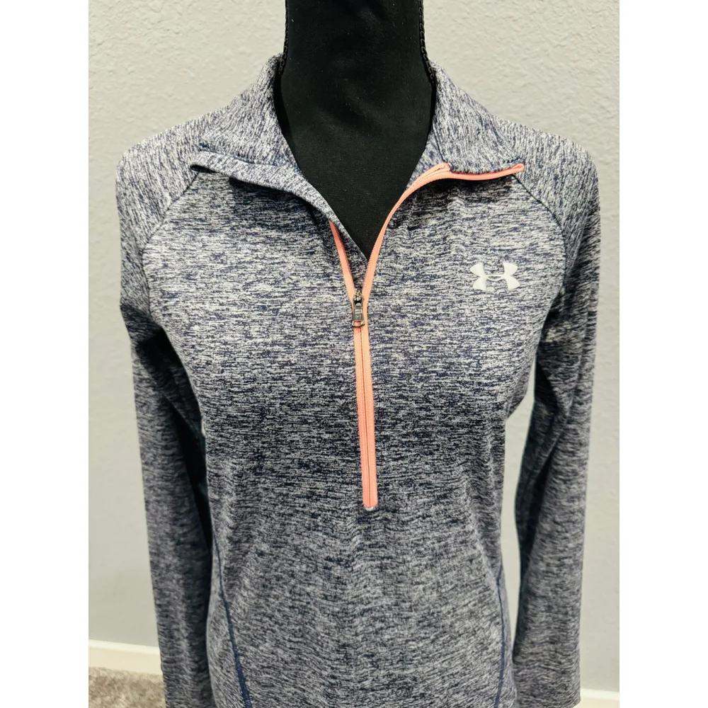Under Armour Women's HeatGear Quarter-Zip Pullover Heathered Navy Blue- Sz S - Picture 4 of 6